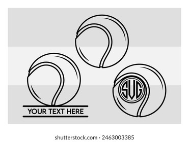 Tennis Ball, Tennis Ball Silhouette,  Sports, Tennis, Ball Image, Vector, clipart, outline, Smashing Tennis Monogram, Split Monogram, Circle Monogram