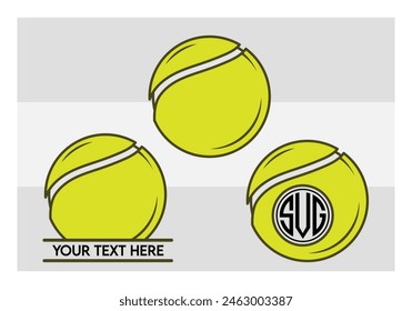 Tennis Ball, Tennis Ball Silhouette,  Sports, Tennis, Ball Image, Vector, clipart, outline, Smashing Tennis Monogram, Split Monogram, Circle Monogram