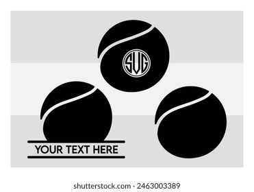 Tennis Ball, Tennis Ball Silhouette,  Sports, Tennis, Ball Image, Vector, clipart, outline, Smashing Tennis Monogram, Split Monogram, Circle Monogram