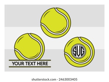 Tennis Ball, Tennis Ball Silhouette,  Sports, Tennis, Ball Image, Vector, clipart, outline, Smashing Tennis Monogram, Split Monogram, Circle Monogram