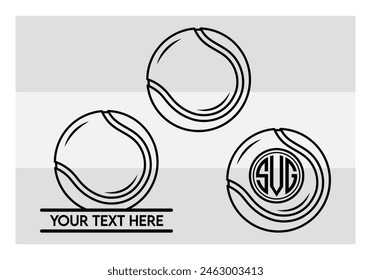 Tennis Ball, Tennis Ball Silhouette,  Sports, Tennis, Ball Image, Vector, clipart, outline, Smashing Tennis Monogram, Split Monogram, Circle Monogram