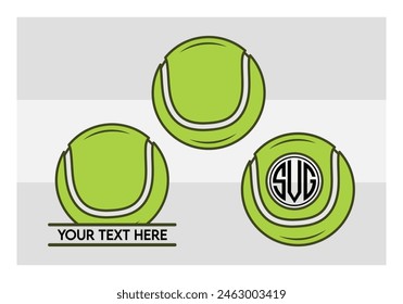 Tennis Ball, Tennis Ball Silhouette,  Sports, Tennis, Ball Image, Vector, clipart, outline, Smashing Tennis Monogram, Split Monogram, Circle Monogram