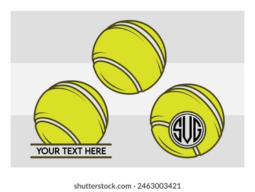 Tennis Ball, Tennis Ball Silhouette,  Sports, Tennis, Ball Image, Vector, clipart, outline, Smashing Tennis Monogram, Split Monogram, Circle Monogram