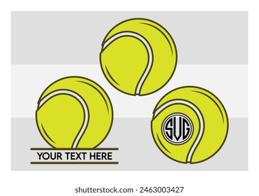 Tennis Ball, Tennis Ball Silhouette,  Sports, Tennis, Ball Image, Vector, clipart, outline, Smashing Tennis Monogram, Split Monogram, Circle Monogram