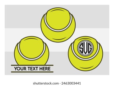 Tennis Ball, Tennis Ball Silhouette,  Sports, Tennis, Ball Image, Vector, clipart, outline, Smashing Tennis Monogram, Split Monogram, Circle Monogram