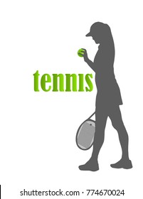 tennis. tennis ball and silhouette of woman or girl. vector. isolated