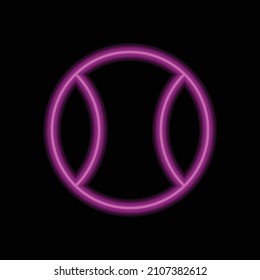 Tennis ball simple icon. Flat desing. Purple neon on black background.ai