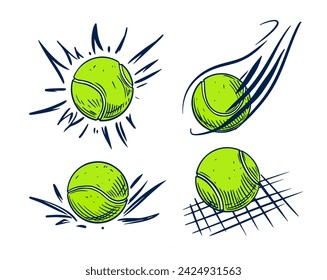 Tennis ball. sketch, vector illustration, hand drawn, black outline on a transparent background