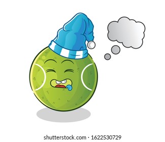 tennis ball sleeping cartoon. dreaming with bubble and sleeping hat. cute chibi cartoon mascot vector
