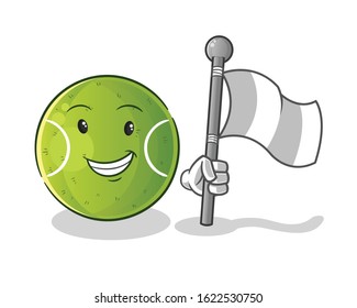 tennis ball smiling and holding white surender flag cartoon. cute chibi cartoon mascot vector