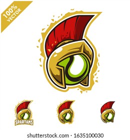 Tennis ball with Spartan helmet logo vector illustration for club or team. Scalable and editable 4 variation vector.