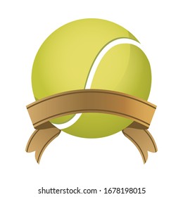 tennis ball sport equipment with ribbon frame vector illustration design