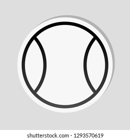 Tennis ball, sport game, outline linear icon. Sticker style with white border and simple shadow on gray background