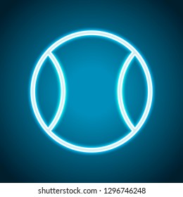 Tennis ball, sport game, outline linear icon. Neon style. Light decoration icon. Bright electric symbol