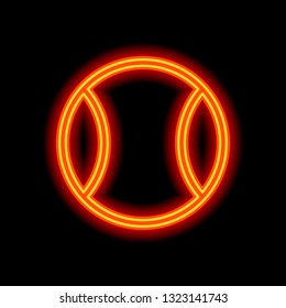 Tennis ball, sport game, outline linear icon. Orange neon style on black background. Light icon