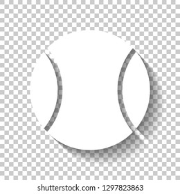 Tennis ball, sport game, simple icon. White icon with shadow on transparent background