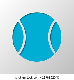 Tennis ball, sport game, simple icon. Paper design. Cutted symbol with shadow