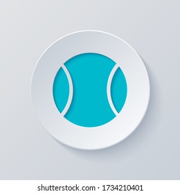 Tennis ball, sport game, simple icon. Cut circle with gray and blue layers. Paper style