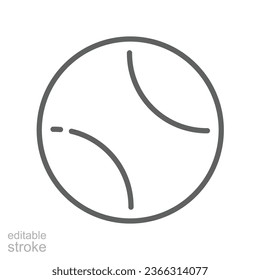 Tennis ball sport icon. a hollow rubber ball covered with felt. Golf equipment. Outline, line style, silhouette pictogram. Editable stroke. Vector illustration. Design on white background. EPS 10