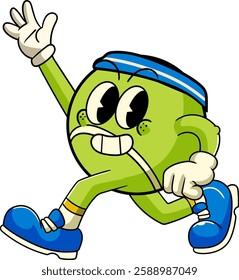 Tennis Ball Sport mascot cartoon character in Vintage Style