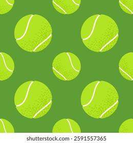 Tennis ball. For sports themes, outdoor games and team activity concepts. Seamless pattern for textile, wrapping paper, background.