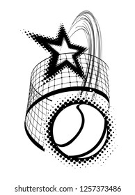 Tennis ball with star vector illustration isolated on white . A powerful blow through the net