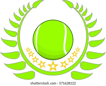 tennis ball with stars and a sprig around