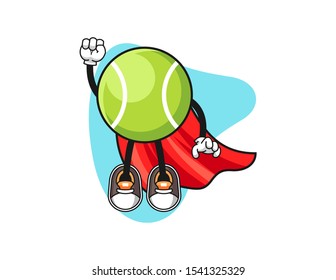 Tennis ball super hero cartoon. Mascot Character vector.