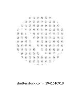 The tennis ball symbol filled with black dots. Pointillism style. Vector illustration on white background