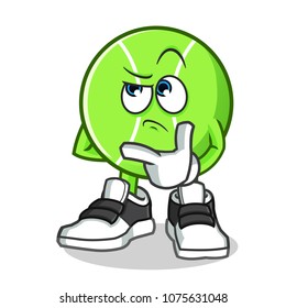 tennis ball thinking mascot vector cartoon illustration