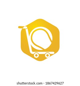 Tennis ball and trolley logo design. Tennis shopping logo design concept.