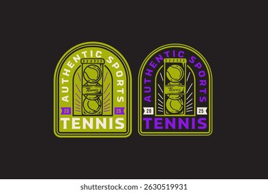 tennis ball with tube container retro badge logo vector design set for tennis sport, club and tournament. pack of tennis balls vintage illustration emblem label element design graphic collections