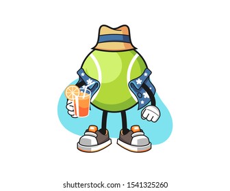 Tennis ball vacation cartoon. Mascot Character vector.