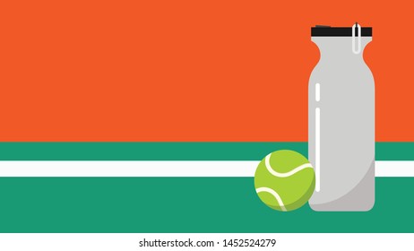 Tennis ball vector. Tennis ball in the field. wallpaper. free space for text. copy space. water bottle.
