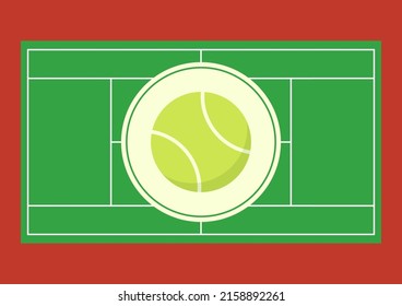 Tennis ball vector. Tennis ball in the field. wallpaper. free space for text. copy space. Top view of tennis court.