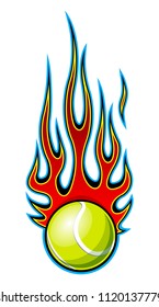 Tennis ball vector illustration with hot rod flames. Ideal for printable sticker decal sport logo design and any decoration.