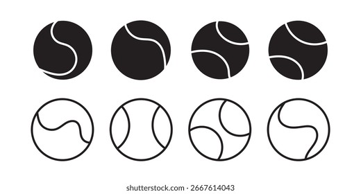 Símbolo de sinal isolado do conjunto de ilustração do logotipo do vetor da bola de tênis. Pictograma de ícone para gráficos da Web