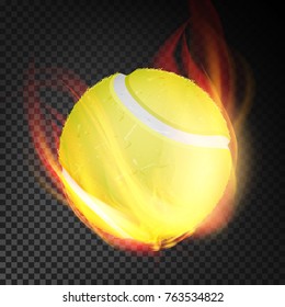 Tennis Ball Vector Realistic. Yellow Tennis Ball In Burning Style Isolated On Transparent Background