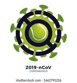 Tennis ball vector Sign caution coronavirus. Stop 2019-nCoV outbreak. Coronavirus danger and public health risk disease and flu outbreak. Cancellation of sporting events and matches concept