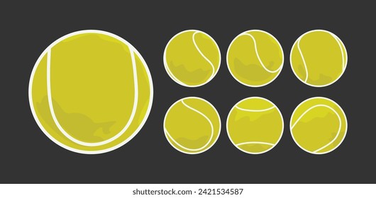 tennis ball vectors at various angles, different lines at each angle. ball and sports vectors. green. white