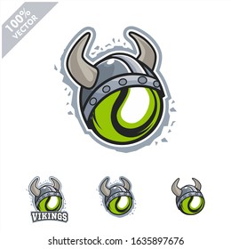 Tennis ball with Viking helmet logo vector illustration for club or team. Scalable and editable 4 variation vector.	