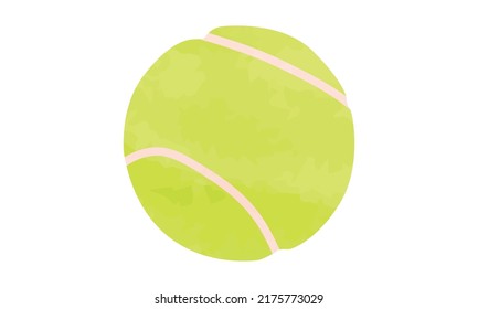 Tennis ball watercolor style vector illustration isolated on white background. Simple tennis ball clipart. Tennis ball cartoon style hand drawn. Minimalist tennis ball drawing icon. Close-up view