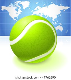 Tennisball mit World Map Hintergrund Original Vektorgrafik