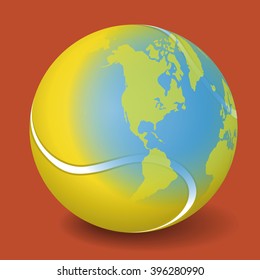 tennis ball and world map, vector illustration