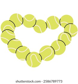 Tennis balls arranged in the shape of a heart. Tennis balls in heart shape. Love tennis. 