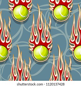 Tennis balls printable seamless pattern with hotrod flames. Vector illustration. Ideal for wallpaper packaging fabric textile wrapping paper design and any decoration.