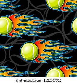 Tennis balls printable seamless pattern with hotrod flames. Vector illustration. Ideal for wallpaper packaging fabric textile wrapping paper design and any decoration.