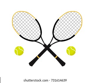 Tennis balls and tennis racquet, vector illustration. Yellow tennis balls. Tennis design over white background vector illustration. Sports, fitness, activity vector design.