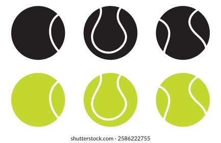 Tennis balls set. Black silhouette icons and realistic color version. Retro style stipple shading.