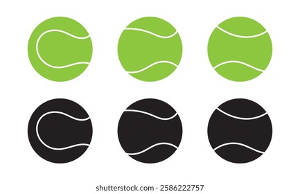 Tennis balls set. Black silhouette icons and realistic color version. Retro style stipple shading.